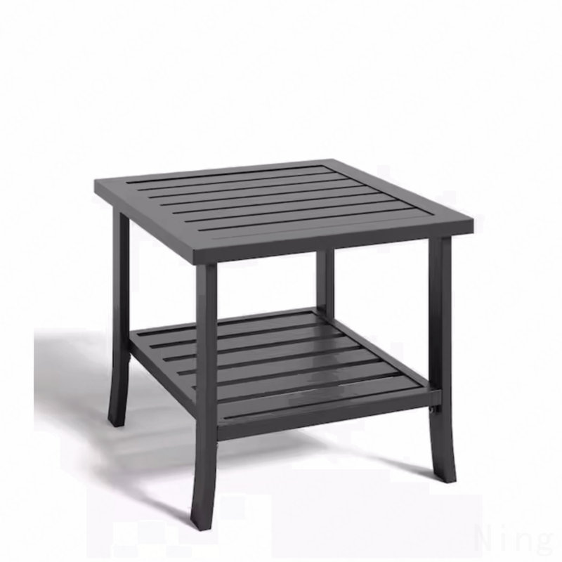 Table d'appoint d'extérieur 19 po carrée en métal noir, table de bout pour terrasse toutes saisons à 2 niveaux, Noir