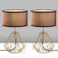 Ensemble de lampes de table glamour (2 pièces), corps en métal doré, 9,8 x 9,8 x 16,9 pouces | Capuchon en tissu de 9,8 po x 5,9 po | Câble de 6,6 pi, interrupteur marche / arrêt | Éclairage élégant pour la décoration intérieure, style glamour moderne-1641969610-1641969611