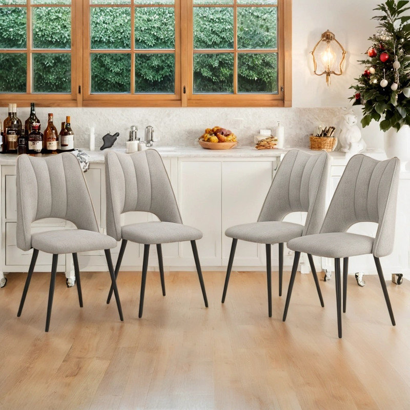 Ensemble de 4 chaises de salle à manger avec mousse à haut rebond et pieds réglables en métal, Beige