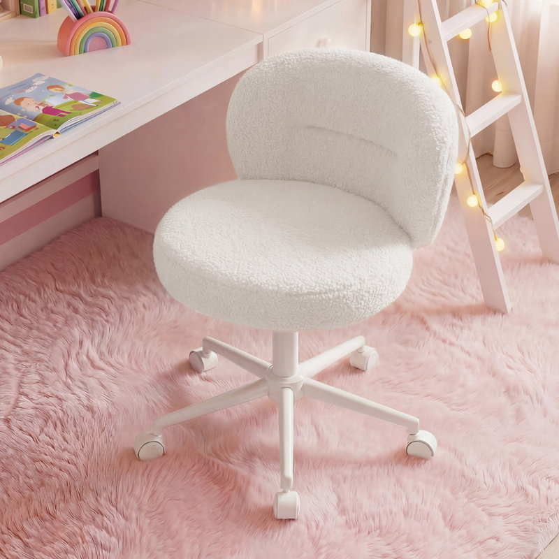 Low-Back Vanity Chair with Wheels – Adjustable Height Task Chair, Soft Upholstered Swivel Chair for Bedroom & Home Office