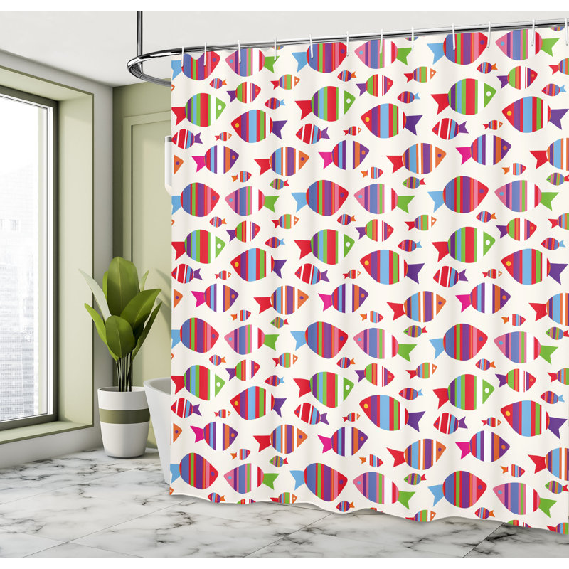 East Urban Home Fish Shower Curtain Vibrant Striped Fishes Multicolor, 75"H x 69"W