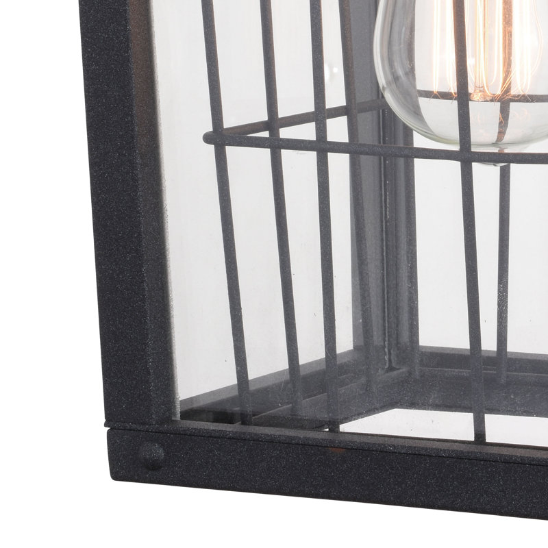 15 in. H 1-Light Volcanic Black Dusk to Dawn Sensor Farmhouse Outdoor Wall Sconce, Rust-Resistant Aluminum, Clear Glass Shade, LED Compatible for Exterior Porch Patio Front Door or Garage