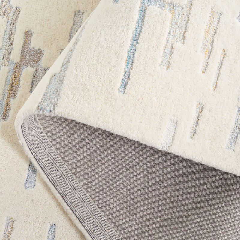 Alonie Hand Tufted Wool/Pet/Cotton Abstract Rug in Ivory/Light Blue, Rectangle 5' x 8'