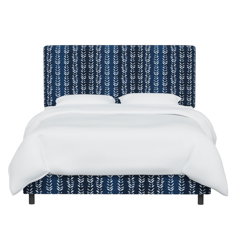 Lit tapissier standard à profil bas Leotis, Très grand californien, Indigo Shibori Flutter