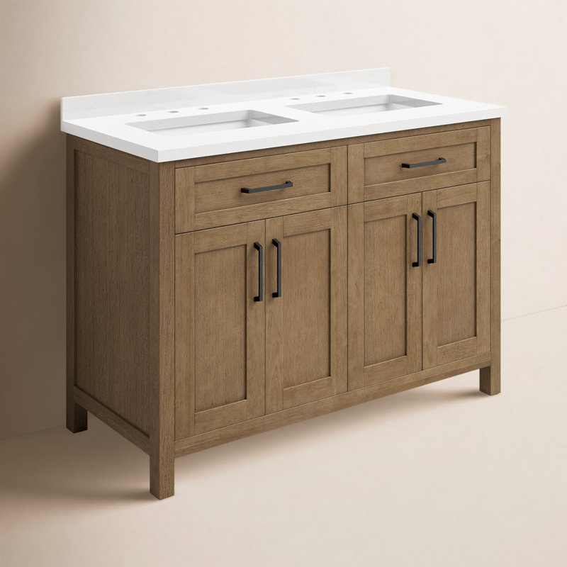 OVE Decors Tahoe 48" Double Bathroom Vanity, Almond Latte Brushed, Yves, Matte Black