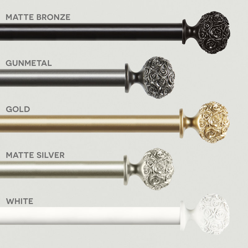 Adjustable Bronze Floral Curtain Rod with Peony Finials