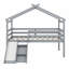 Lit mezzanine bas avec glissade, échelle, barrières de sécurité, cadre de toit de maison-1013101636