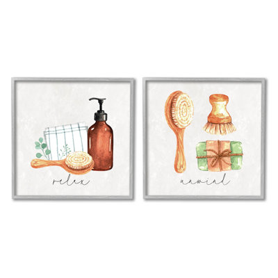«Relax Unwind Bathroom Spa» par ND Art, ensemble de 2 impressions sur bois