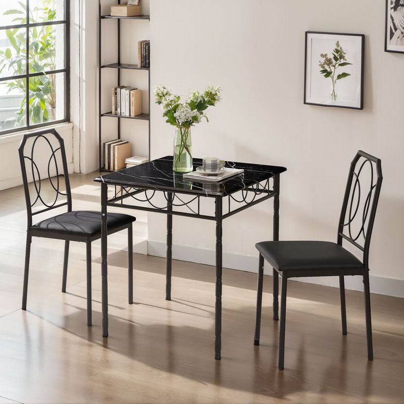 Prentiss 3-Piece Dining Table Set for 2, Small Kitchen Table and Chairs, Pub Table Set, Breakfast Nook Dining Room Furniture, Space-Saving Bistro Table Set with 2 Chairs