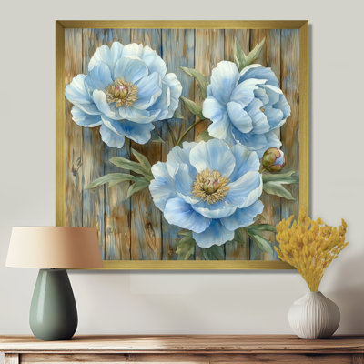Bébé bleu pivoines par la porte de la ferme III - pivoines, art mural