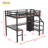 Twin XL Size Loft Bed With L-Shaped Desk And USB, Metal Loft Bed With Wardrobe And Adjustable Shelf, High Loft Bed With LED For Kids Teens Adults