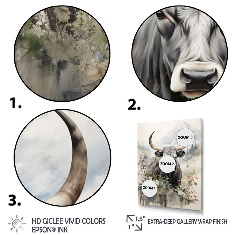 Bianaca, art asiatique, vache Sumi III, H 20 po x l 12 po x P 1 po, Cadre flottant blanc