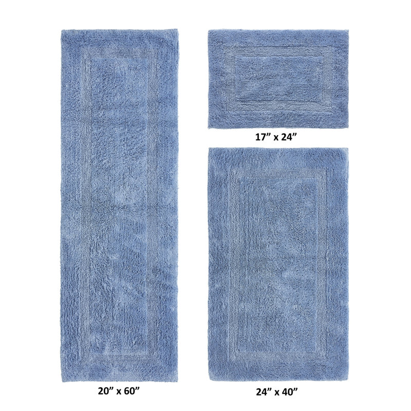 Annerose Premium 100% Cotton 2370 GSM 3-Piece Bath Rug Set, Ultra Soft, Super Absorbent, Reversible Tufted Weave Bathroom Mats, Machine Washable, OEKO-TEX® Certified Bath Rugs for Bathroom, Shower & Tub, Dark Blue