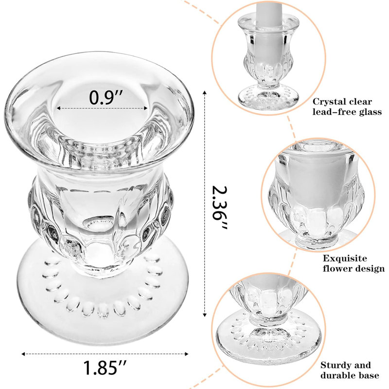 6 Pack Embossed Flower Clear Glass Taper Candle Holders Elegant Table Centerpiece Home Wedding Decor