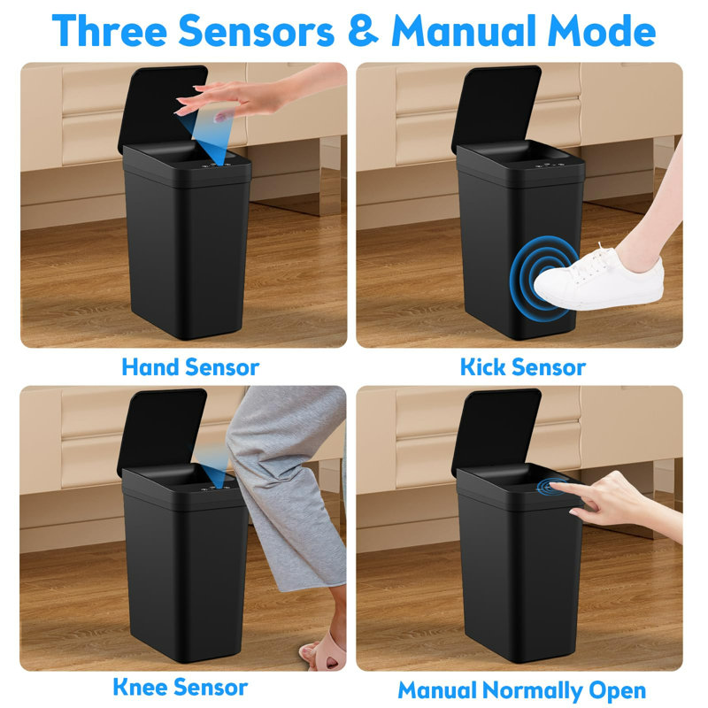 Acrylonitrile Butadiene Styrene Motion Sensor Kitchen Trash Can - 2.2 Gallons, Black