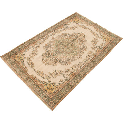 Tapis décoratif crème en laine de conception unique 6 pi 4 po X 9 pi 6 po noué à la main