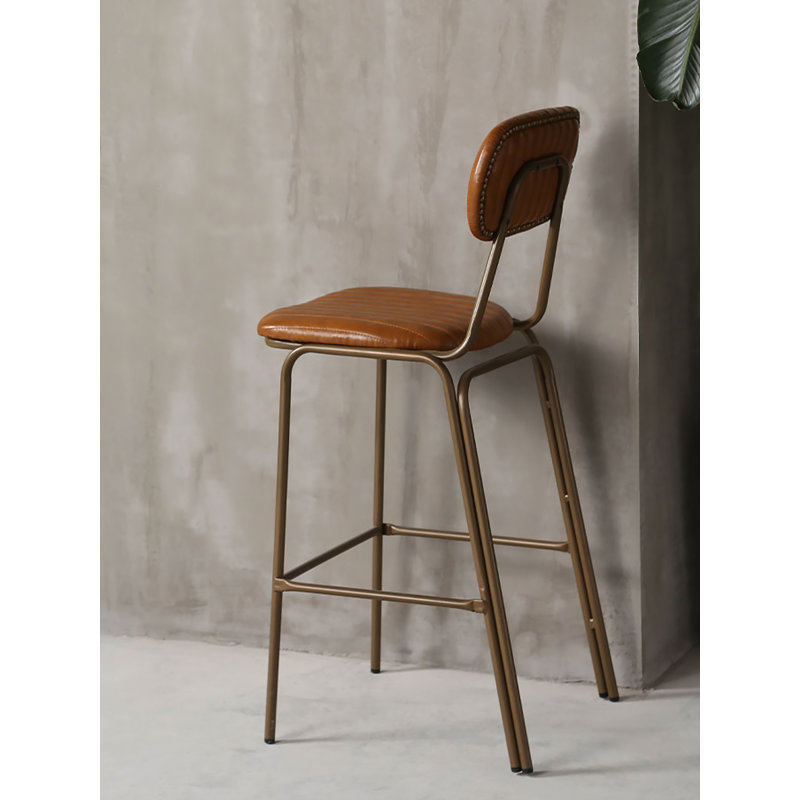 Modern And Simple Saddle Leather Backrest Bar Stools, Counter Stool (24.02” Seat Height)