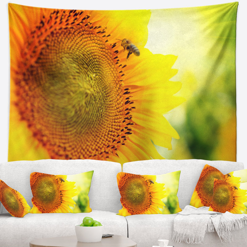 Tapisserie de tournesol en fleur animal, H 32 po x l 39 po