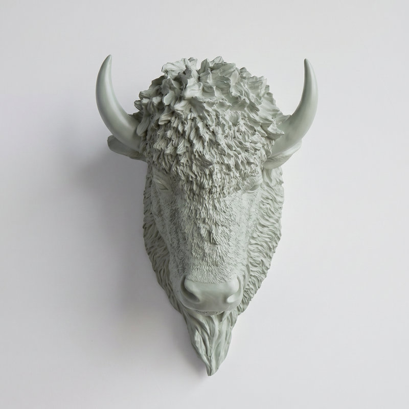Faux Taxidermy Bison Head Wall Décor, Sage