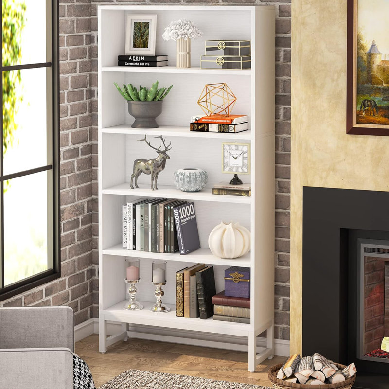 Duty Free-Standing Bookshelf Shelving Unit,White Display Case,70.8”