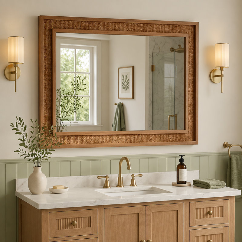 Miroir décoratif en rotin, 24 po x 36 po, Brun