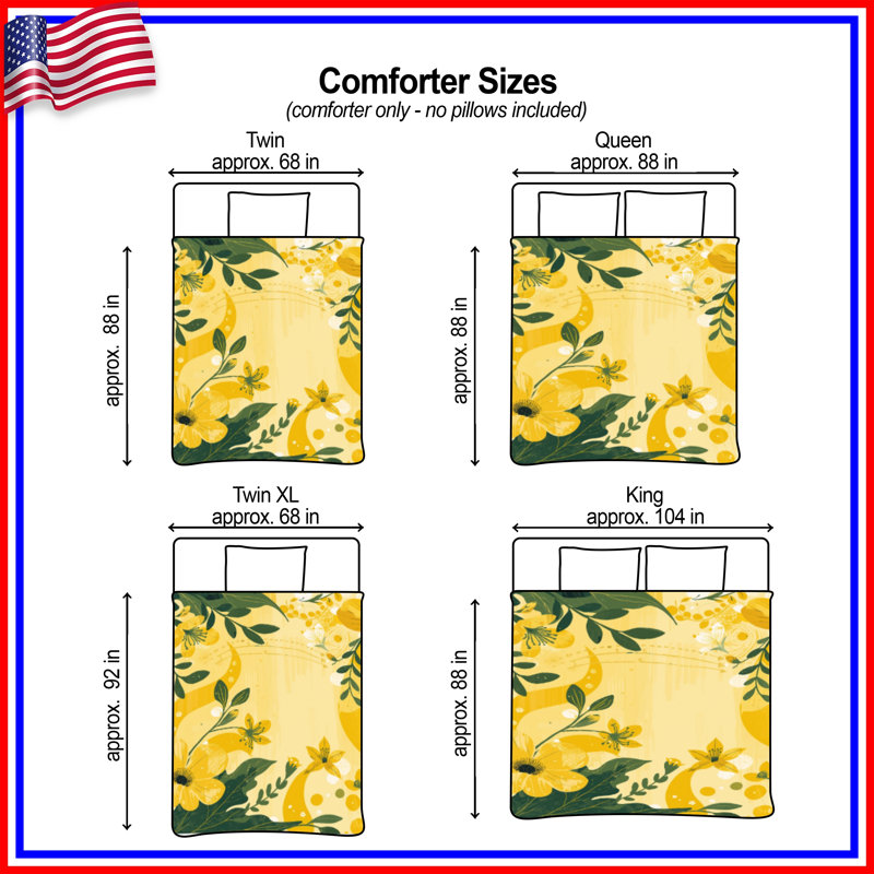 Yellow Floral Illustration Comforter, Twin