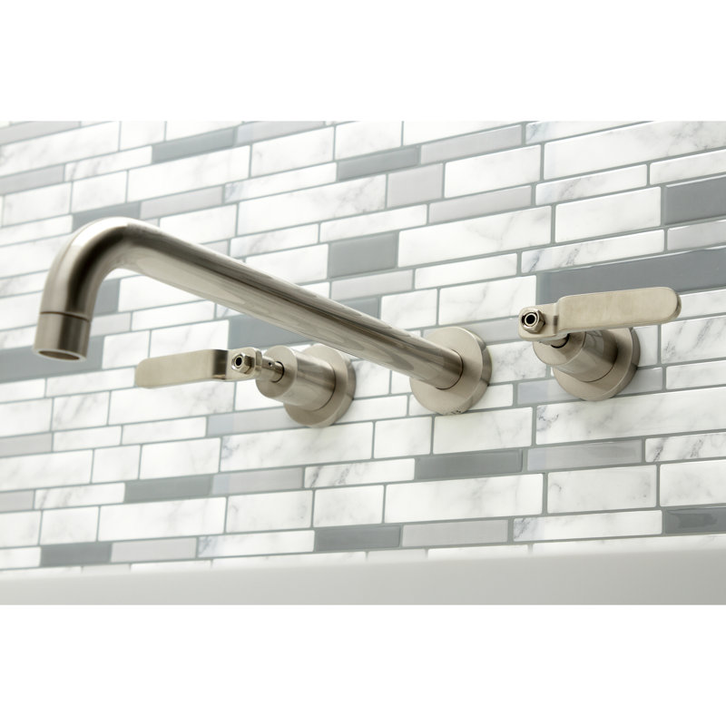 Kingston Brass Whitaker Two-Handle 3-Hole Wall Mount Roman Tub Faucet, Brushed Nickel