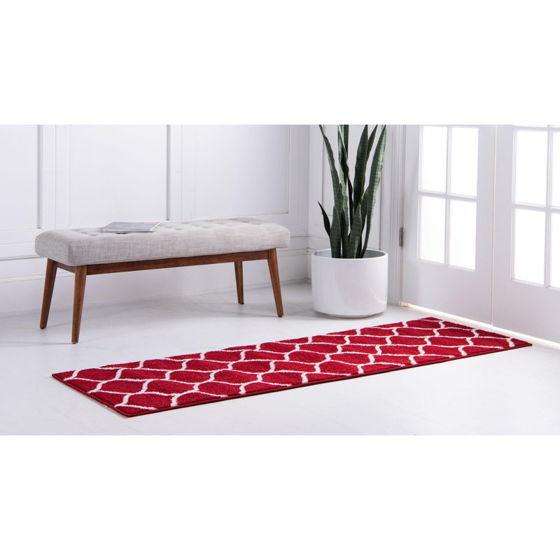 Tapis géométrique Llanet, Tapis de couloir 2 pi x 8 pi 8 po, Red