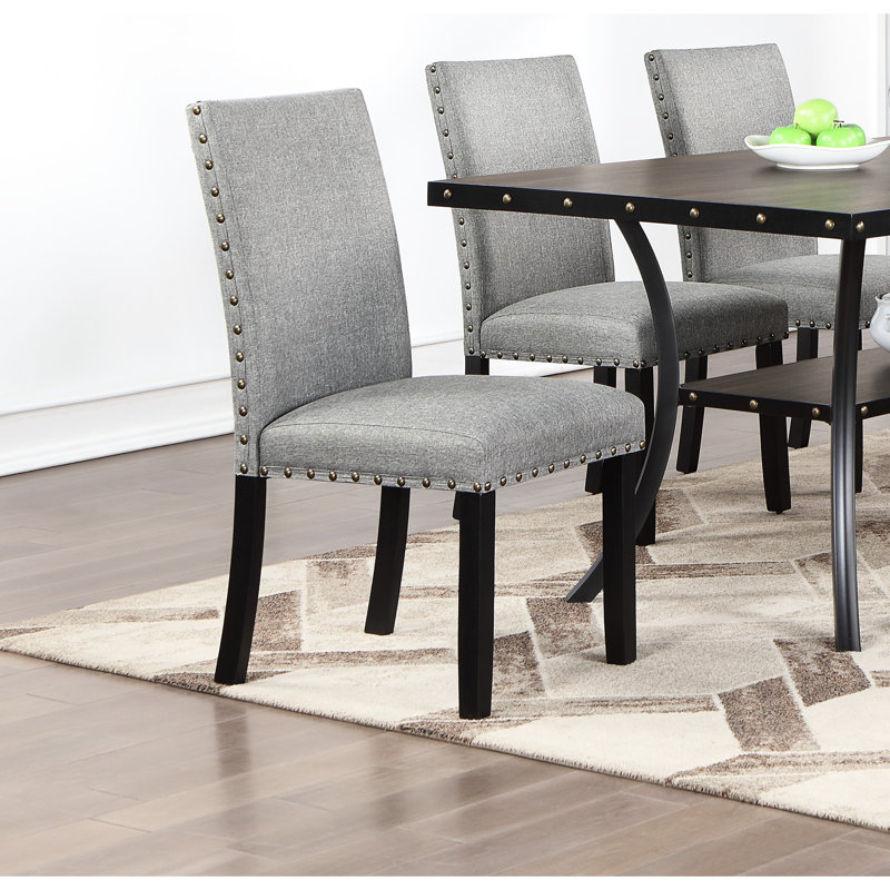 Chaises de salle à manger en tissu de 2, style transitionnel avec coussin en mousse et chaises à dossier roulé, coussin de siège rembourré