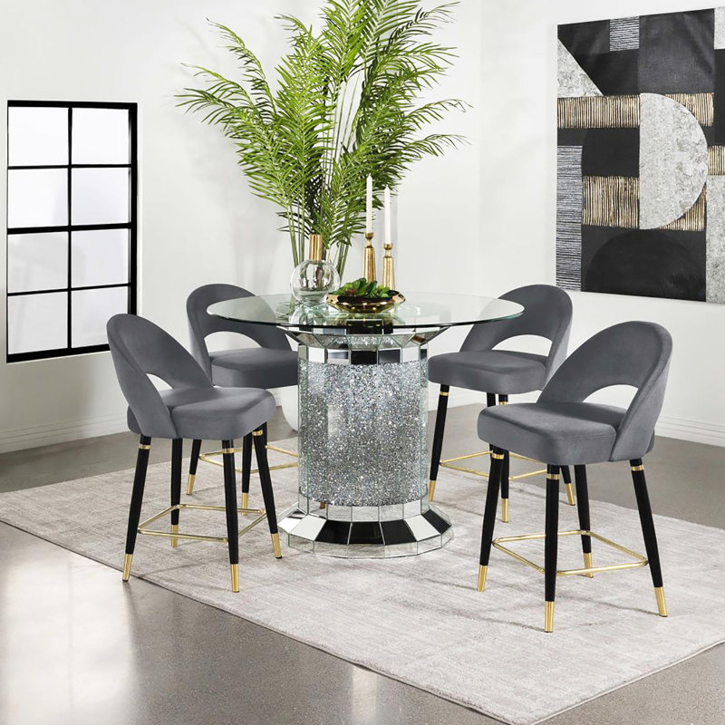 Sièges à hauteur de comptoir gris à dossier ouvert (de 2) - Coussin en velours, pieds capitonnés pour les repas à 2 tabourets, pieds évasés, décorations pour la maison