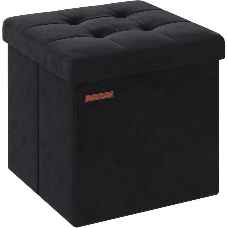 Ruy 38cm Wide Tufted Square Solid Colour Footstool Ottoman with Storage, Black