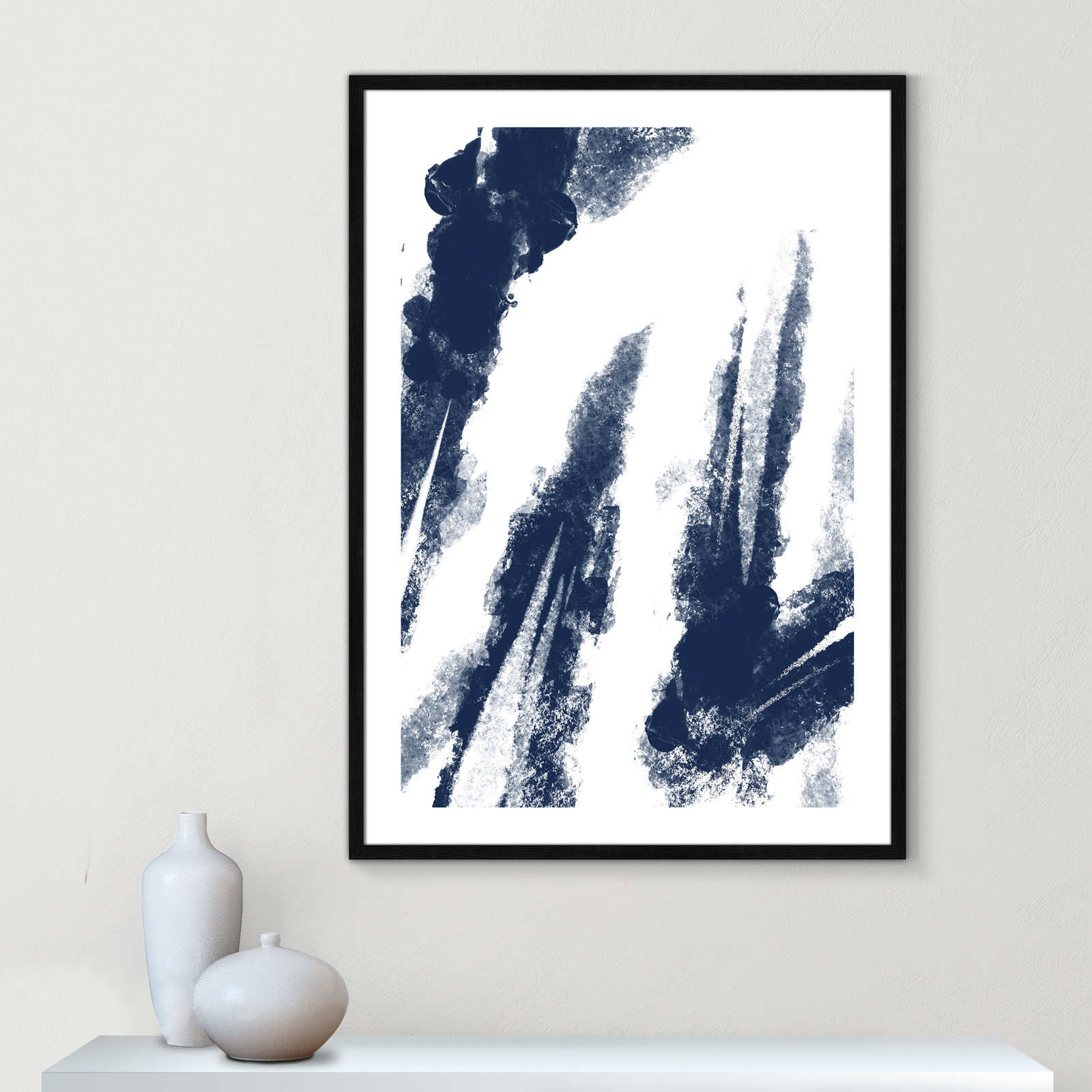 Ferne "Navy Striking Seams 2" Print, 41.5" H x 29.5" W x 0.75" D, Black Wood Framed Paper