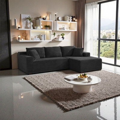 Canapé modulaire en L avec assise profonde, tissu velours côtelé, sans assemblage requis