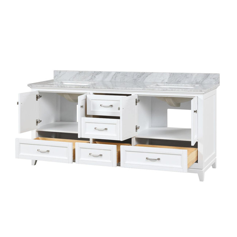 71.25;71.25'' Double Bathroom Vanity with Marble Top, White