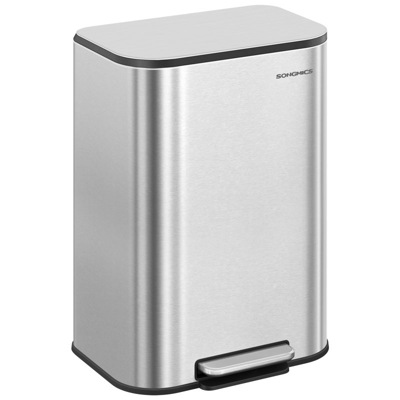 Step On Kitchen Trash Can, Metallic Silver, 50 L, 61cm H x 35cm W x 45cm D