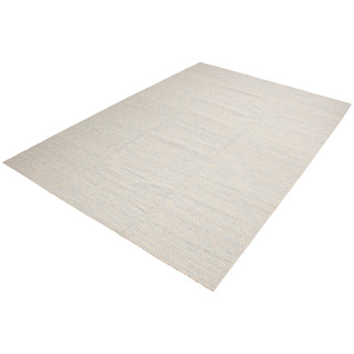 Tapis unique en laine noué à la main crème et bleu 12 pi x 17 pi 10 po nouvel âge One-of-a-Kind