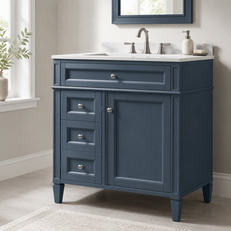 Meuble-lavabo de salle de bain de 30 po sans lavabo supérieur, armoire de rangement moderne avec 2 tiroirs et un tiroir rabattable (BASSIN INCLUS)