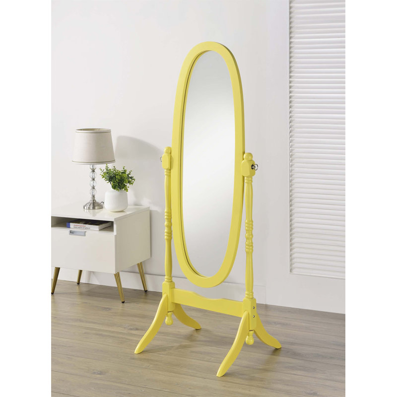 Traditional Queen Anna Style Wood Floor Cheval Mirror, Pink Finish, Freestanding Design with Tilt and Full-Body Reflection