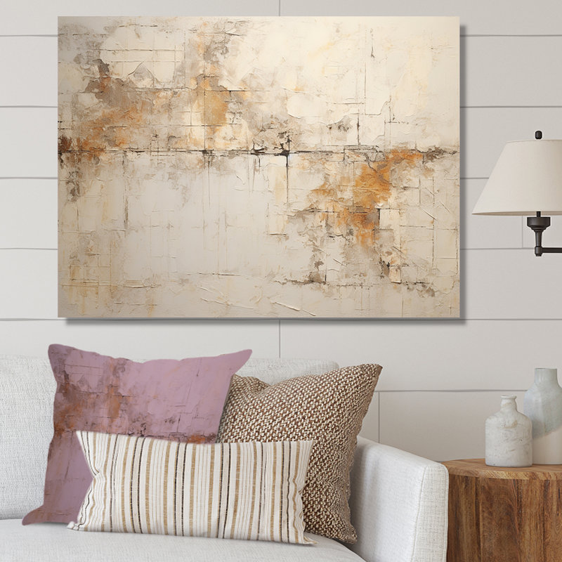 Croix de Christianisme beige de Jessus - art mural abstrait, H 30 po x l 40 po x P 1,5 po, Toile tendue