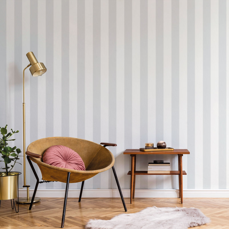 Traditional Stripe 10m x 53cm Textured Matte Wallpaper Roll, Grey/Silver