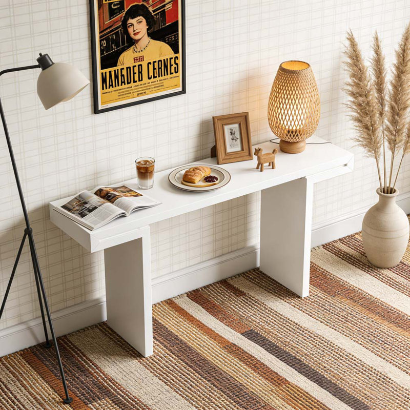 Console de 60 pouces aux lignes géométriques épurées, Blanc