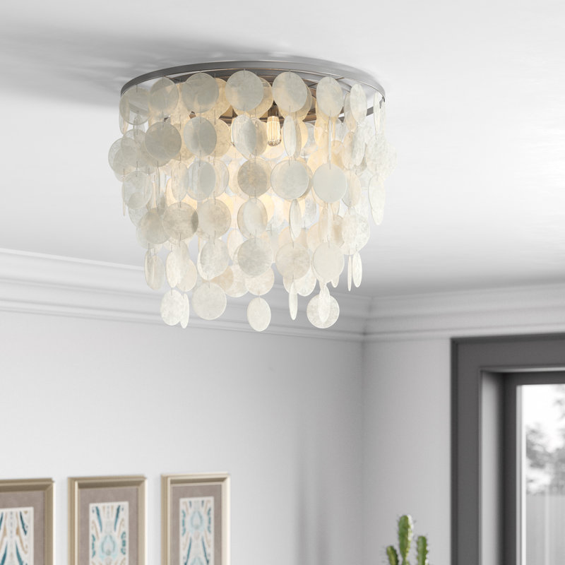 Icarus Unique/Statement Tiered Flush Mount, 13.5" H x 16" W x 16" D, 3 Lights, Satin Nickel