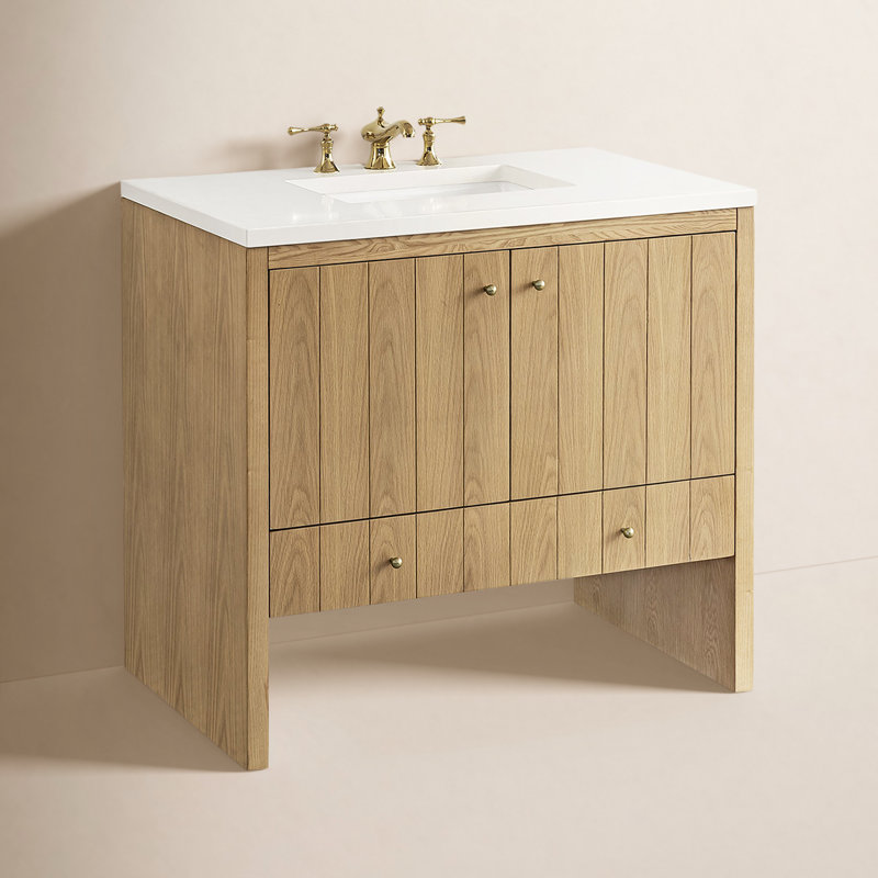Hudson 36'' W Single Vanity, White Zeus, 8" Widespread, Light Natural Oak