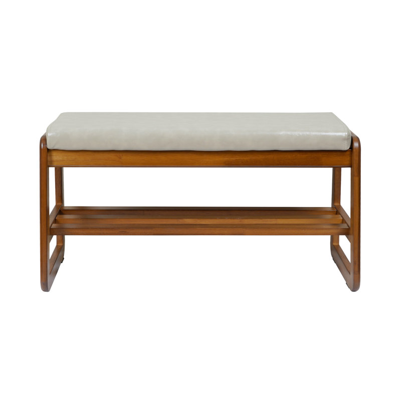 Banc de rangement en similicuir, Gris/beige, H 16,54 po x l 31,5 po x P 14,17 po
