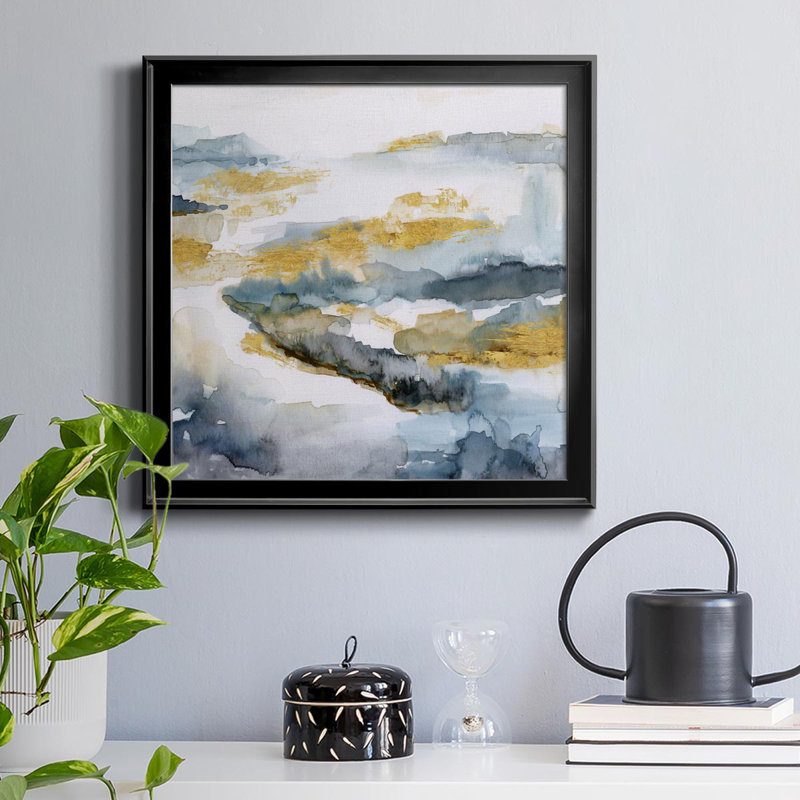 " Golden Estuary " Painting Print, Black Framed Canvas, 32" H x 32" W x 1" D