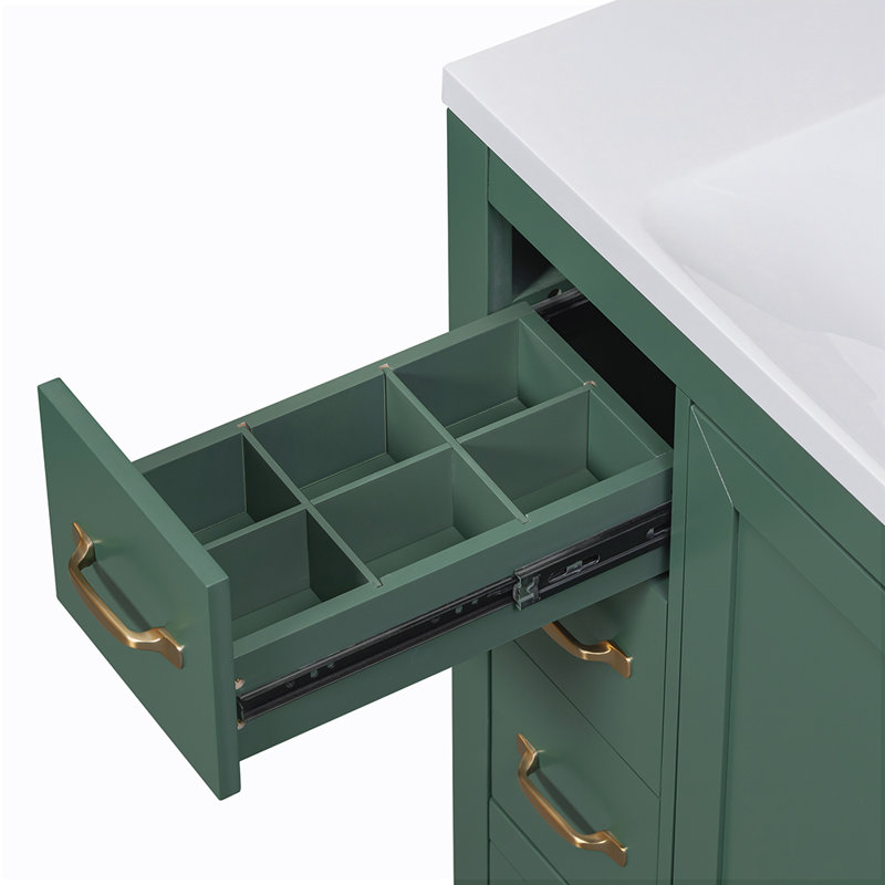 Edme 36'' Single Bathroom Vanity with Ceramic Top, Green/Gold