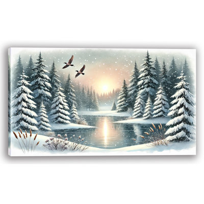 «Winter's Grace: Serene Lakeside Dawn», reproduction sur toile