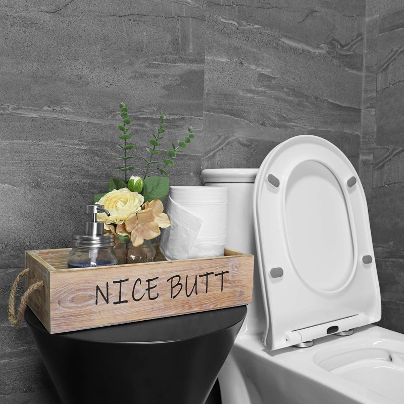 Farmhouse Bathroom Toilet Paper Tray with Mason Jar & LED Fairy Lights, Rustic Brown