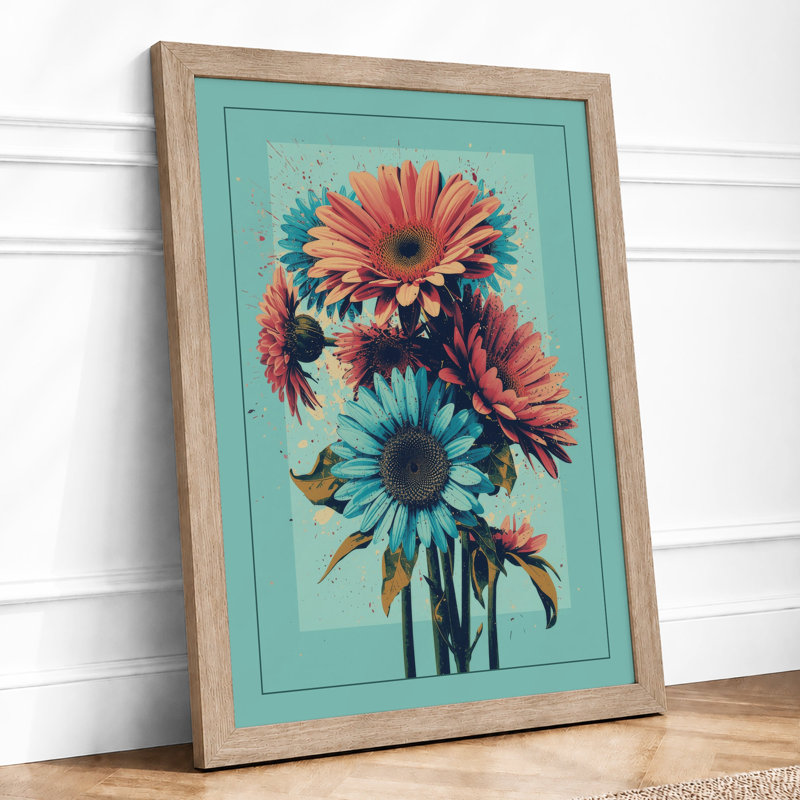 Gerbera Cluster Botanical - Framed Print, A4 - 29.7 x 21.0 cm, Oak