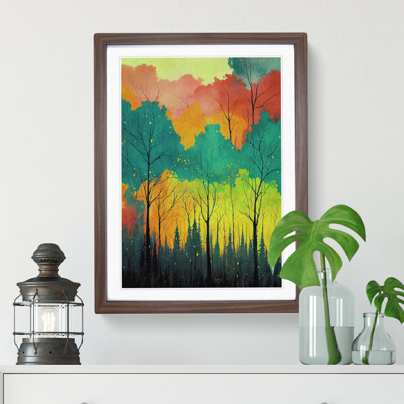 Splashed Paint Forest No.3 - Framed Print, 64cm H x 46cm W x 2cm D, Walnut